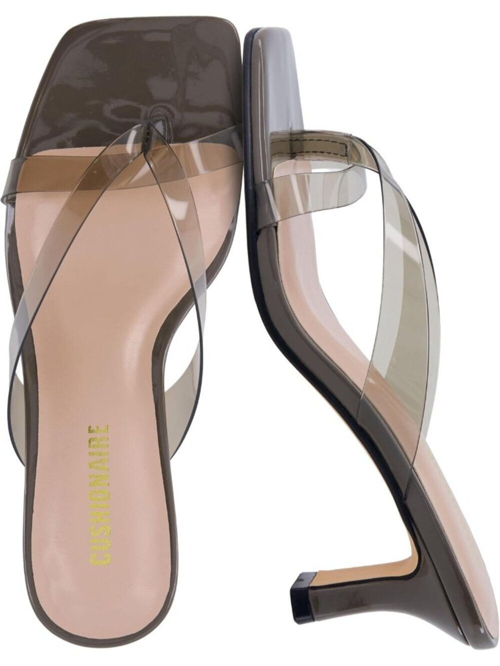 Women's Grey Split Toe Shana Clear Jelly Strap Flared Kitten Heels Slide Shoes
